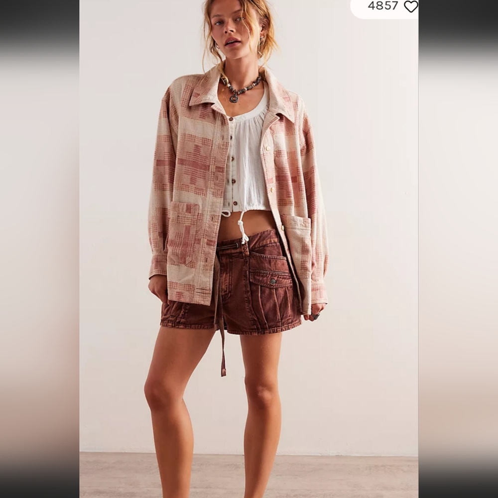 Free People Keep It Cozy Pink Plaid Jacket